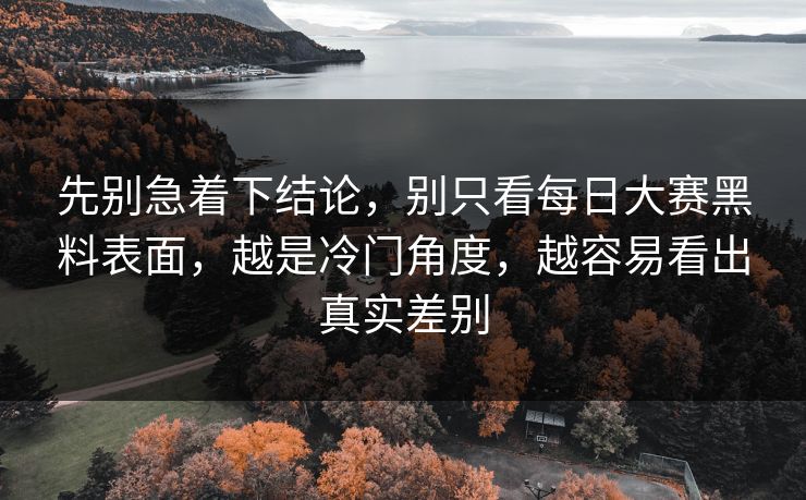 先别急着下结论，别只看每日大赛黑料表面，越是冷门角度，越容易看出真实差别